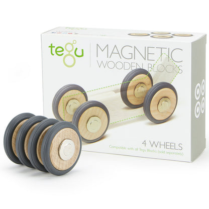 Tegu Magnetic Wooden Blocks, Wheels Accessory Set, 4-Pack