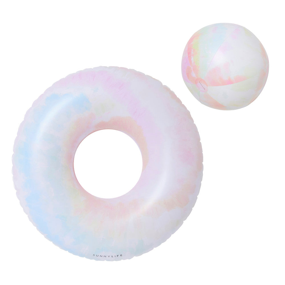 Sunnylife: Tube Pool Ring & Ball Set - Tie Dye - Inflatable Float & Beach Ball