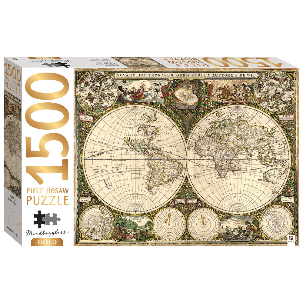 Mindbogglers Gold Vintage World Map Jigsaw Puzzle - 1500 pc