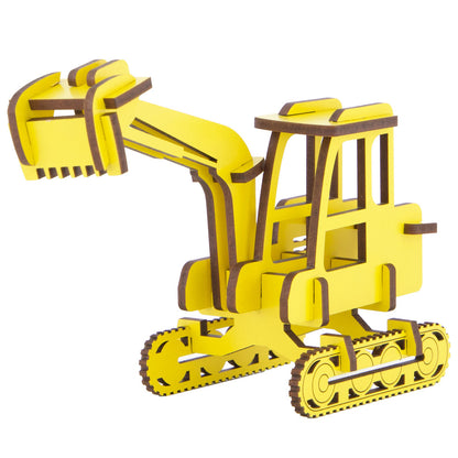 Little & Wood: Woodlet: Medium - Digger - Yellow, 3D Wooden Kit-Set