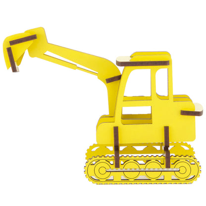 Little & Wood: Woodlet: Medium - Digger - Yellow, 3D Wooden Kit-Set