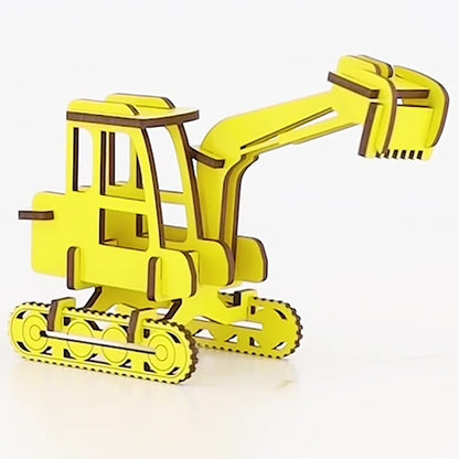 Little & Wood: Woodlet: Medium - Digger - Yellow, 3D Wooden Kit-Set