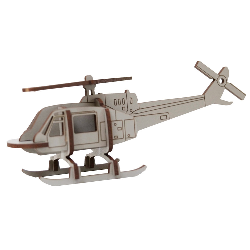 Little & Wood: Woodlet: Medium - Helicopter - Grey, 3D Wooden Kit-Set