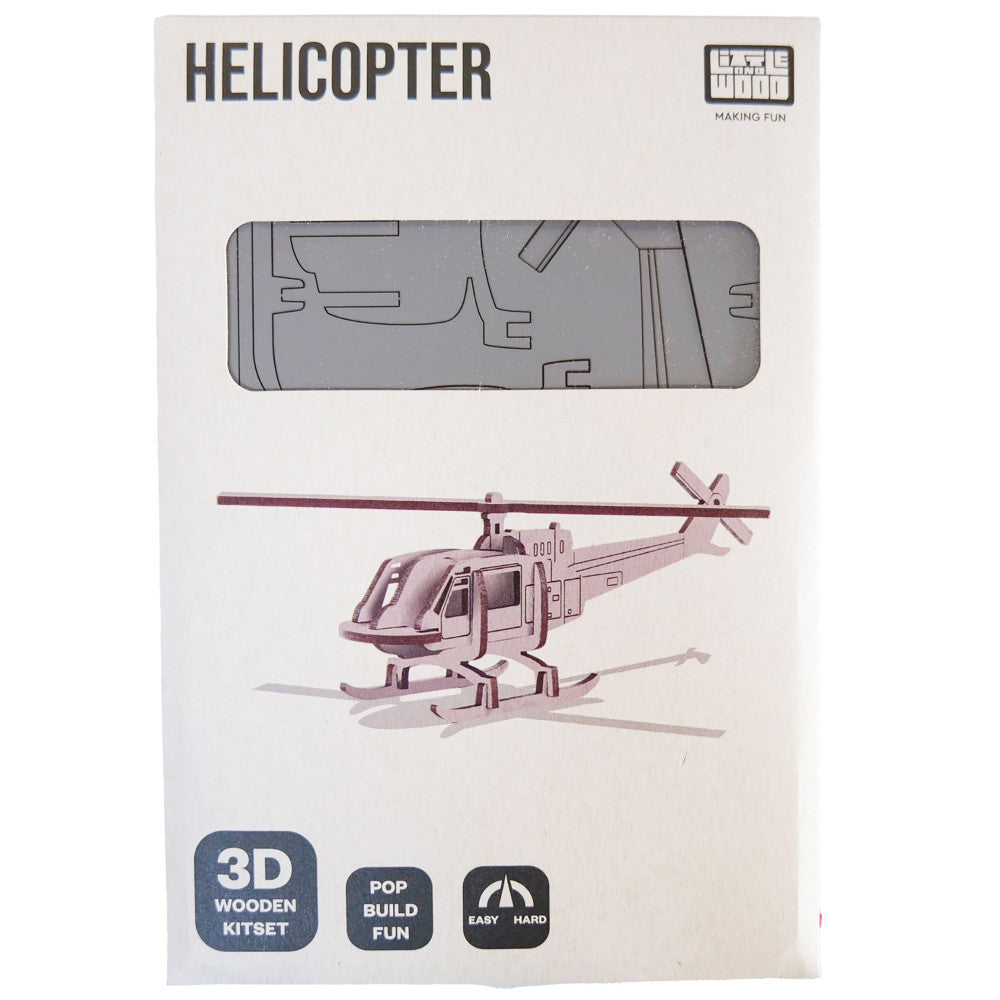 Little & Wood: Woodlet: Medium - Helicopter - Grey, 3D Wooden Kit-Set