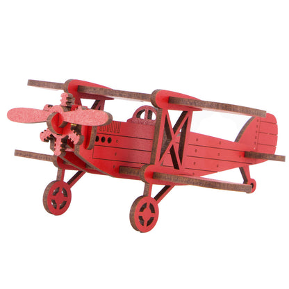 Little & Wood: Woodlet: Medium - Biplane - Red, 3D Wooden Vehicle Puzzle Kit