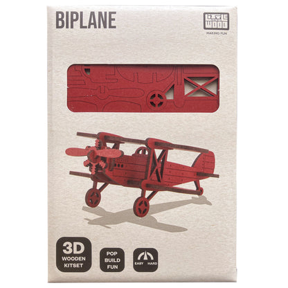 Little & Wood: Woodlet: Medium - Biplane - Red, 3D Wooden Vehicle Puzzle Kit