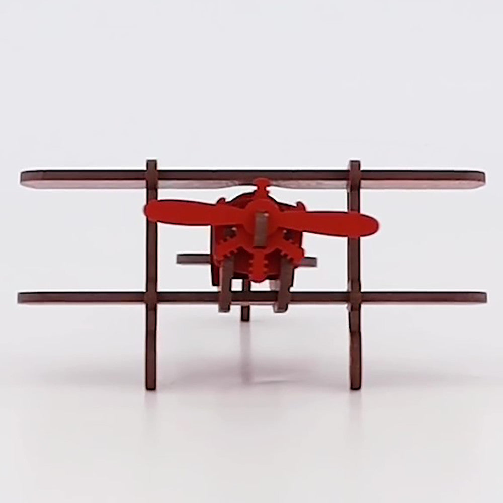 Little & Wood: Woodlet: Medium - Biplane - Red, 3D Wooden Vehicle Puzzle Kit