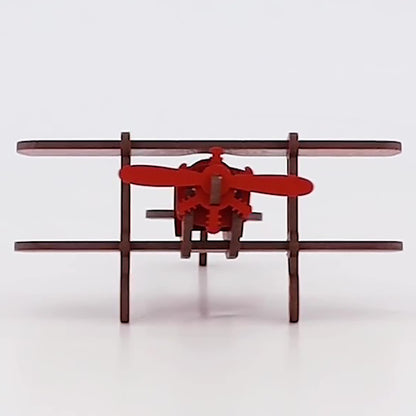 Little & Wood: Woodlet: Medium - Biplane - Red, 3D Wooden Vehicle Puzzle Kit