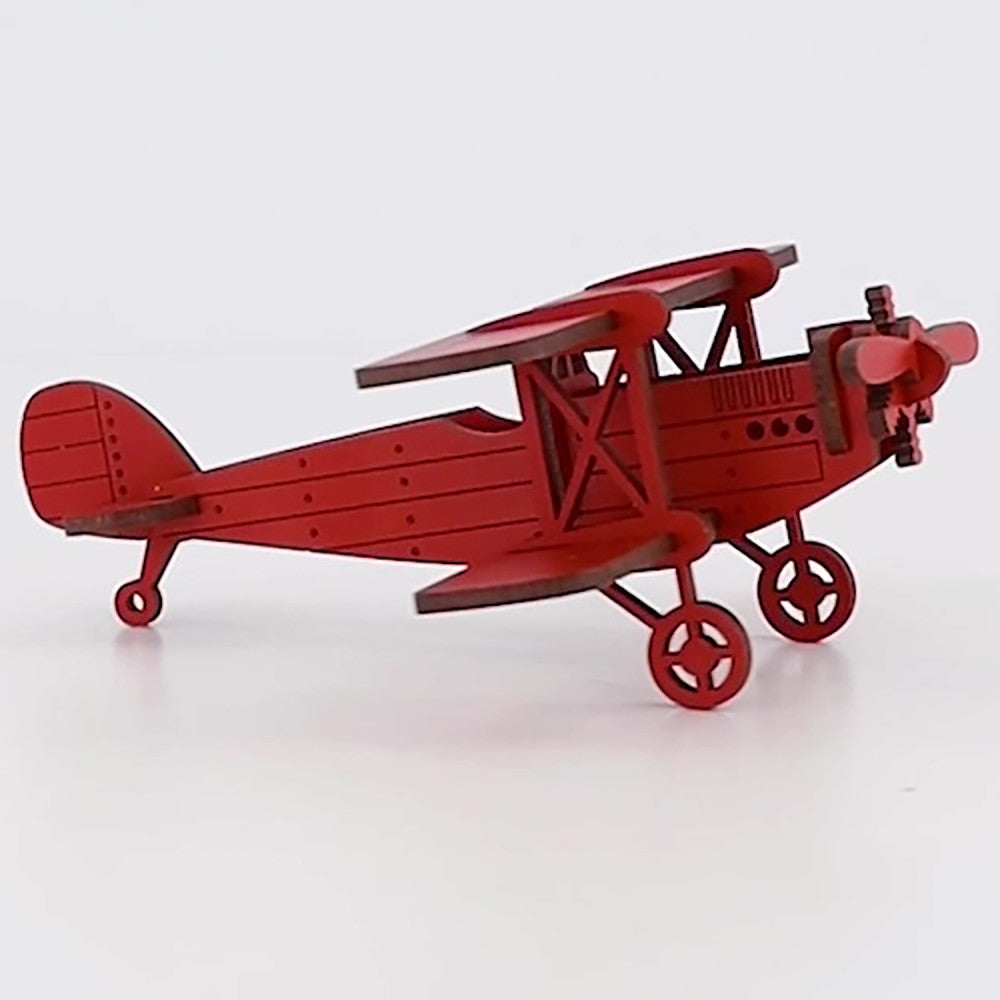 Little & Wood: Woodlet: Medium - Biplane - Red, 3D Wooden Vehicle Puzzle Kit