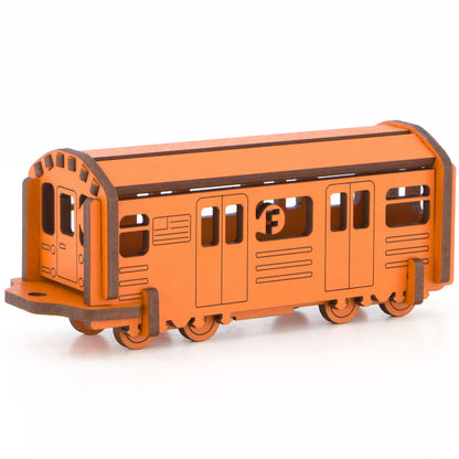 Little & Wood: Woodlet: Medium - NYC Subway F Train - Orange, 3D Wooden Kit-Set