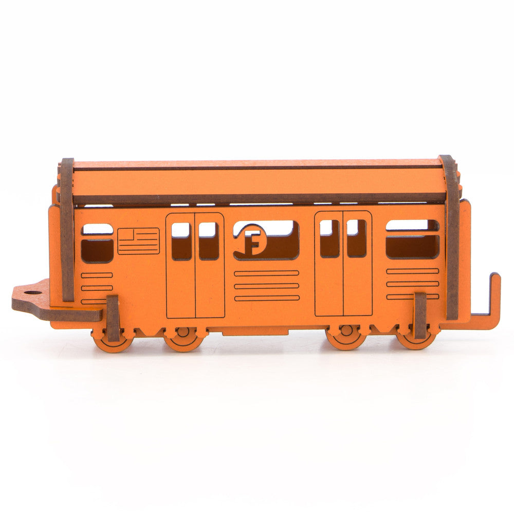 Little & Wood: Woodlet: Medium - NYC Subway F Train - Orange, 3D Wooden Kit-Set