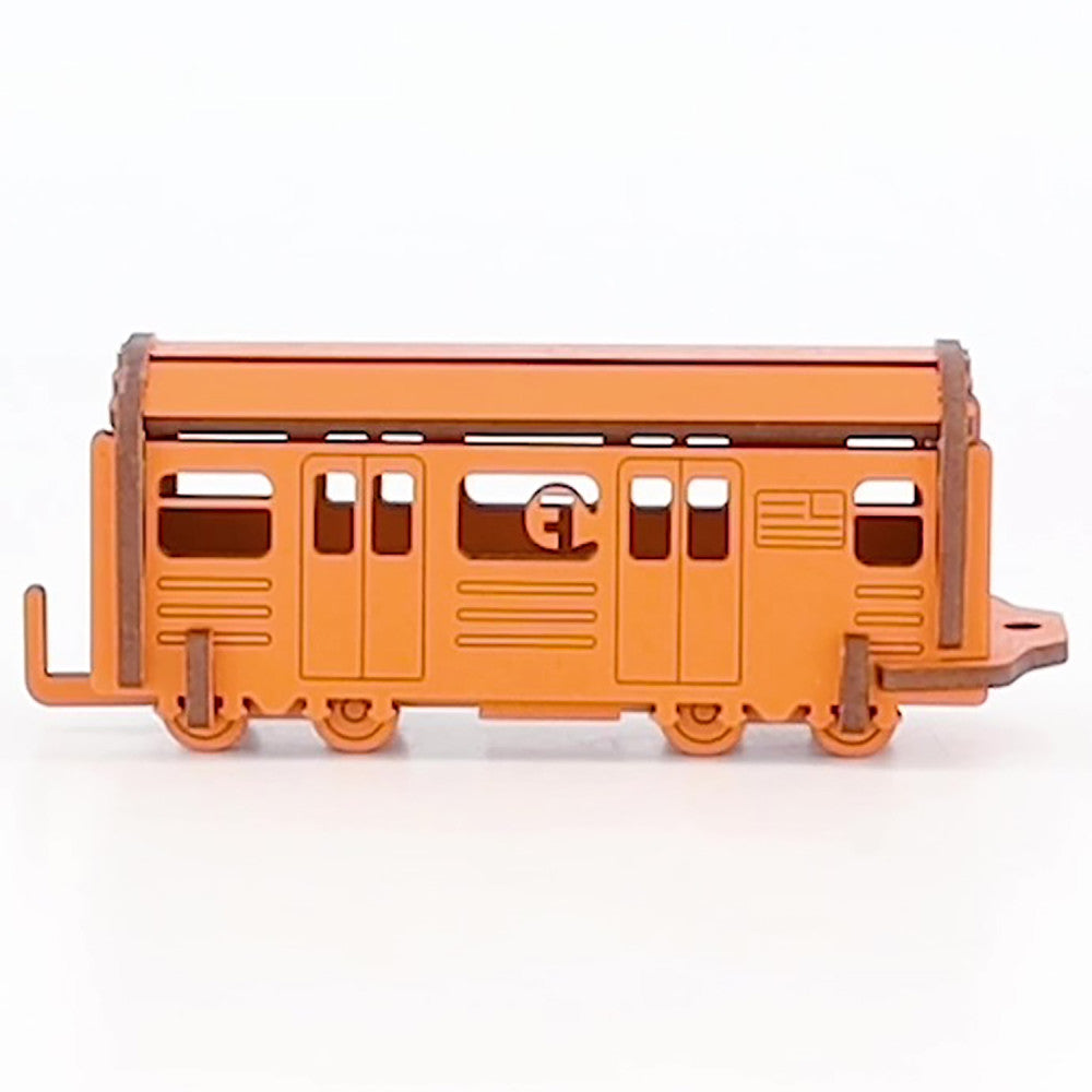 Little & Wood: Woodlet: Medium - NYC Subway F Train - Orange, 3D Wooden Kit-Set