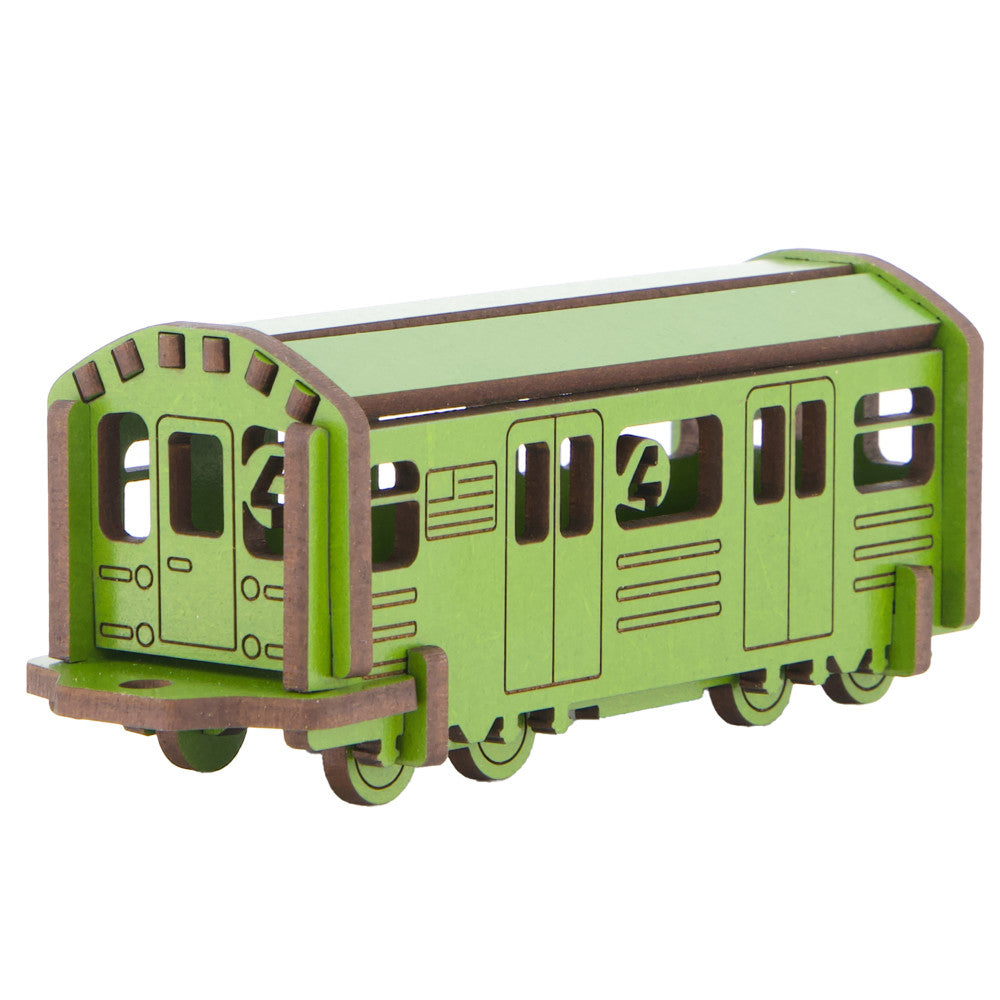 Little & Wood: Woodlet: Medium - NYC Subway 4 Train - Green, 3D Wooden Kit-Set