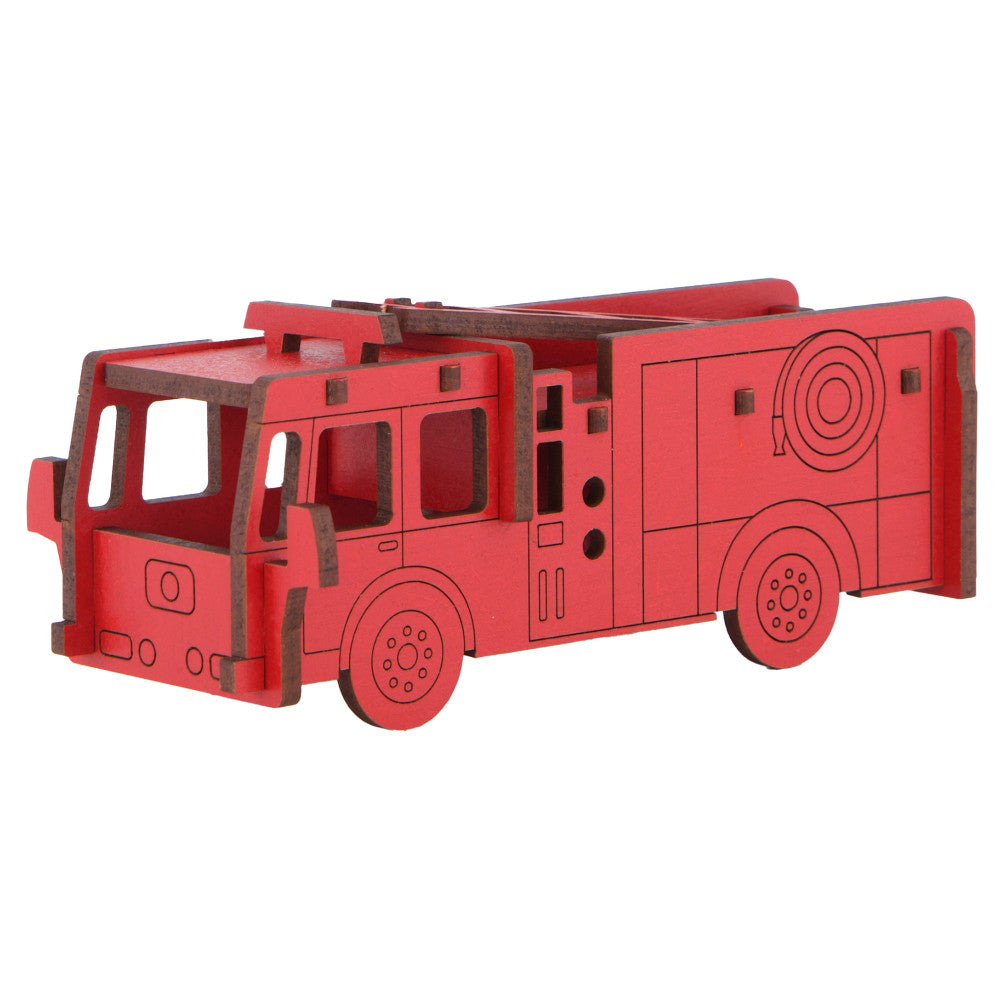 Little & Wood: Woodlet: Medium - Fire Engine - Red, 3D Wooden Kit-Set