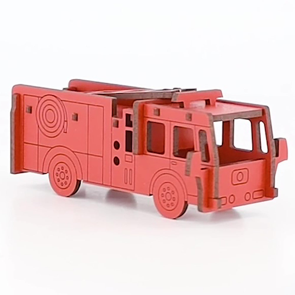 Little & Wood: Woodlet: Medium - Fire Engine - Red, 3D Wooden Kit-Set