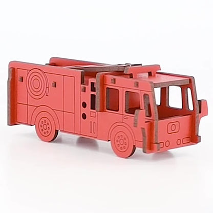 Little & Wood: Woodlet: Medium - Fire Engine - Red, 3D Wooden Kit-Set