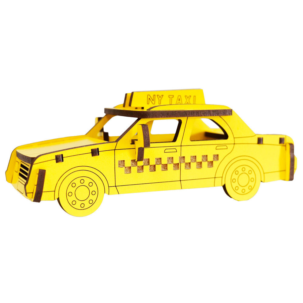 Little & Wood: Woodlet: Medium - Taxi - Yelllow, 3D Wooden Kit-Set