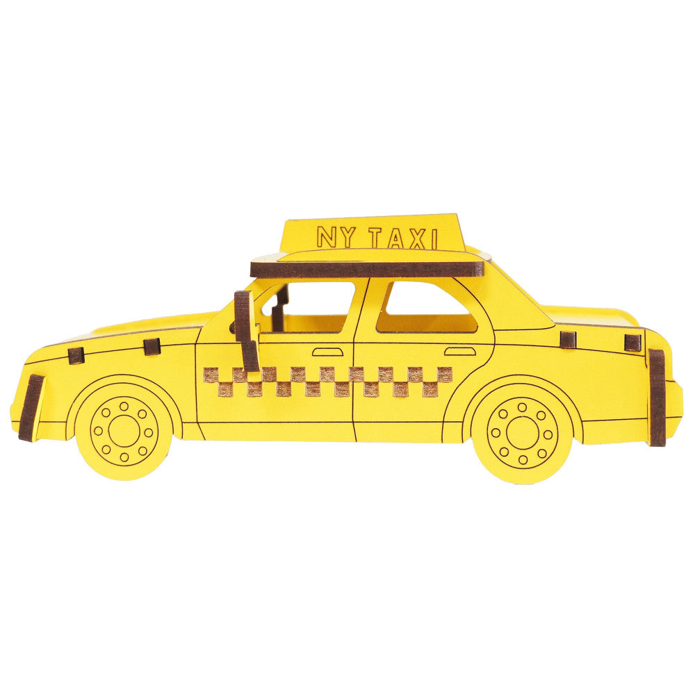 Little & Wood: Woodlet: Medium - Taxi - Yelllow, 3D Wooden Kit-Set