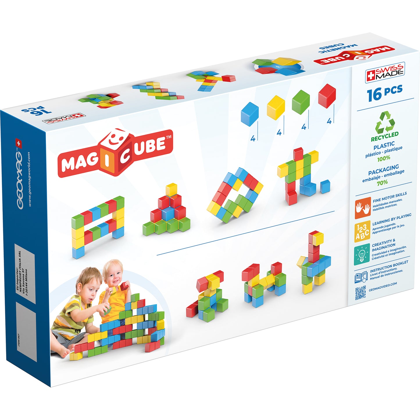 Geomag Magicubes 16-Piece Recycled Magnetic Building Set for Toddlers