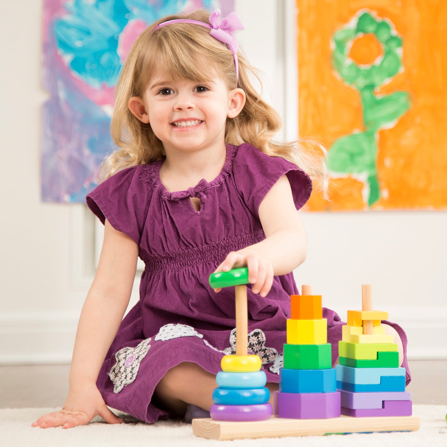 Melissa & Doug Geometric Stacker - Educational Toddler Toy with 25 Colorful Wooden Pieces