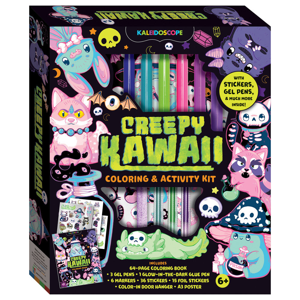 Kaleidoscope Creepy Kawaii Coloring & Activity Kit with Glow-in-the-Dark Stickers