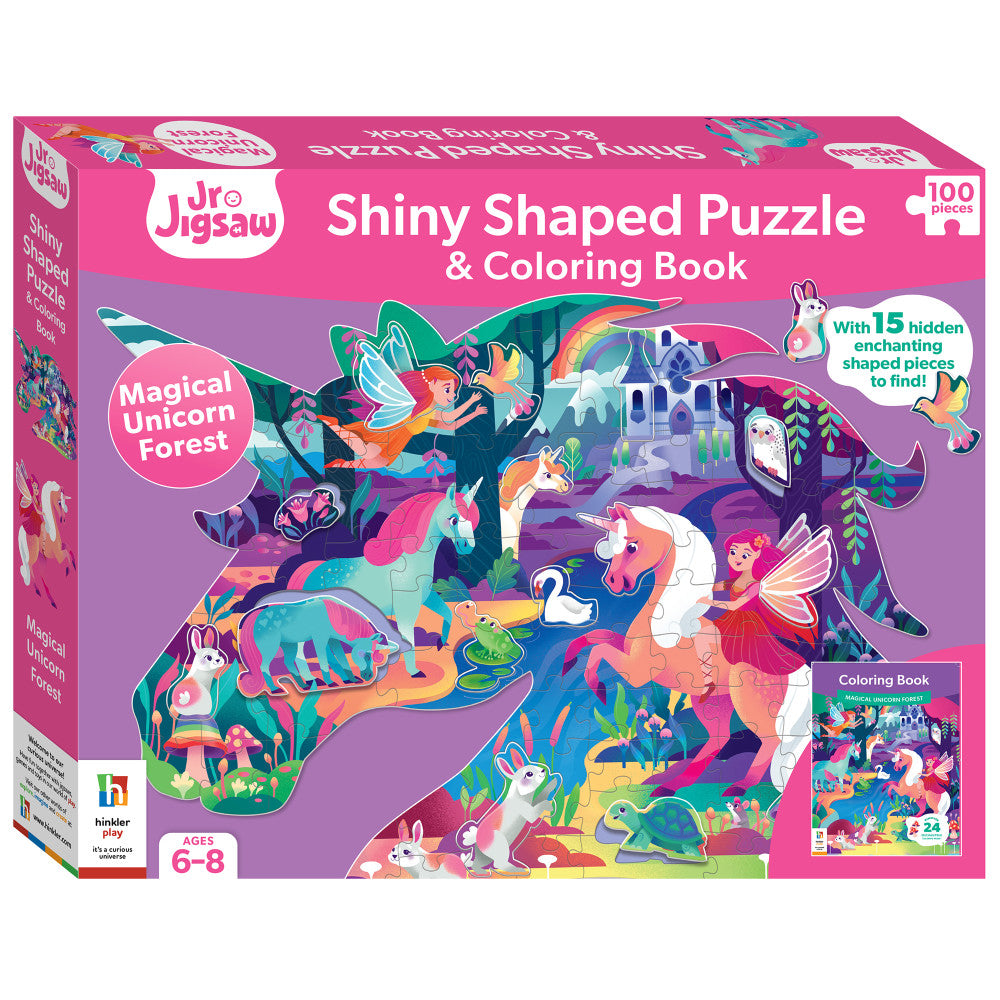 Jr Jigsaw Magical Unicorn Forest 100-Piece Puzzle & Coloring Book