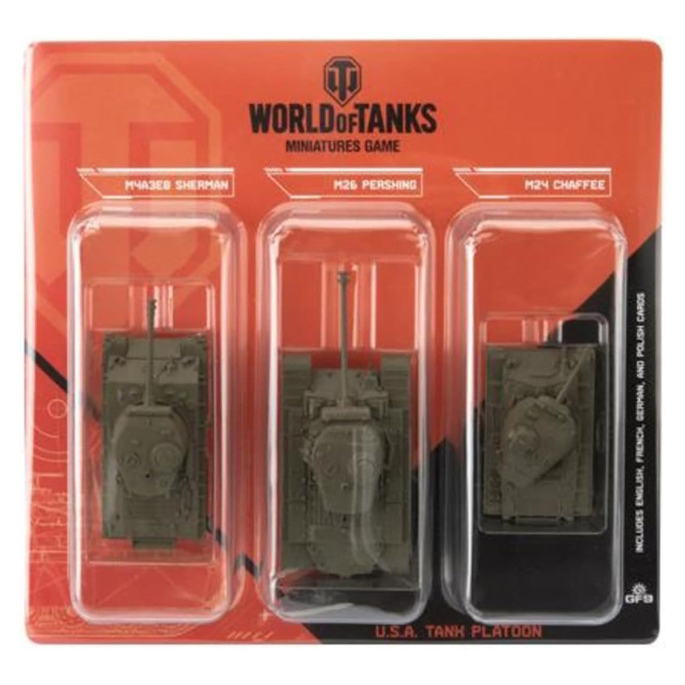 World of Tanks: U.S.A. Tank Platoon 2 - Miniature Game Set Featuring M4A3E8 Sherman, M26 Pershing, M24 Chaffee