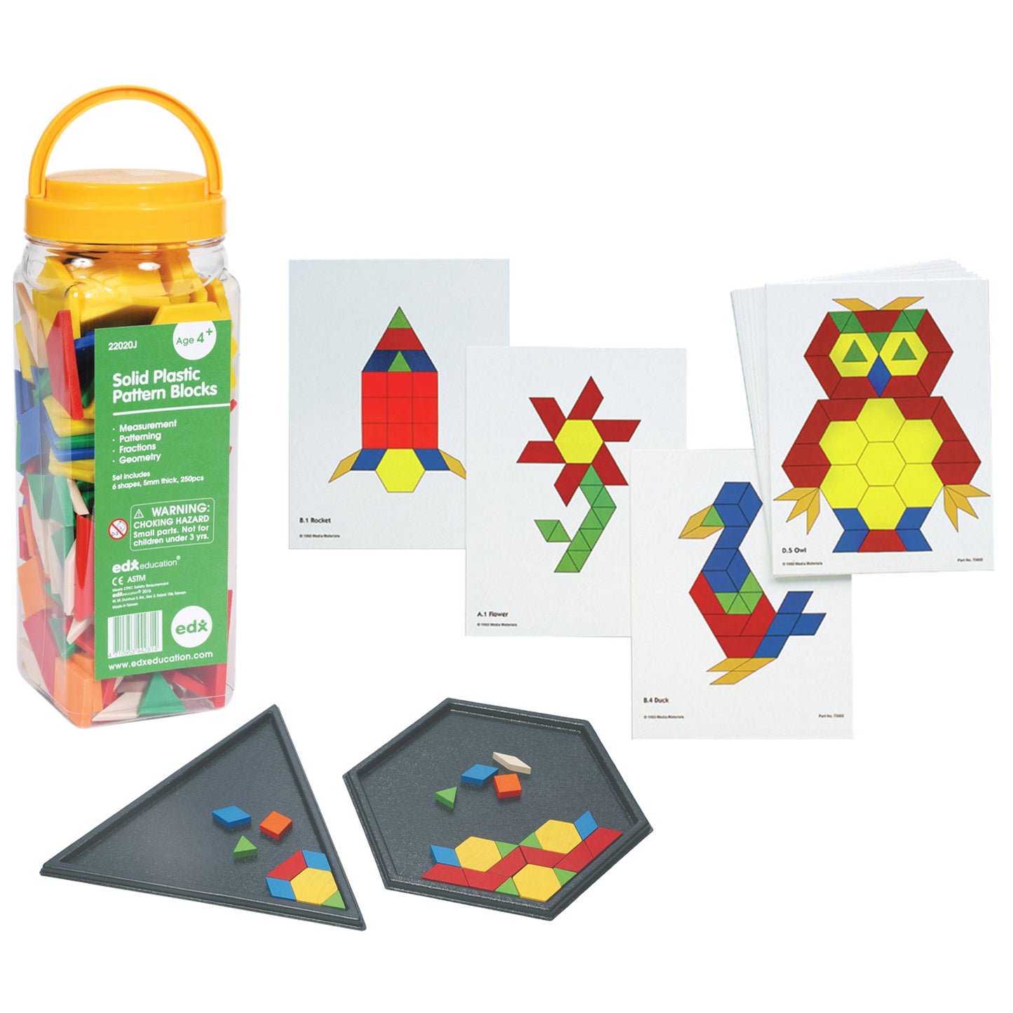 Learning Advantage Comprehensive Pattern Blocks Set - Educational Activity Kit with Cards, Blocks & Trays