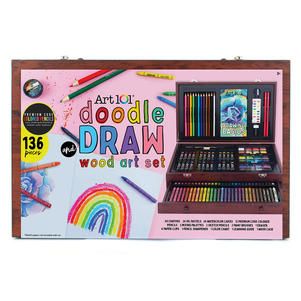 Art 101 Doodle & Draw Deluxe 136-Piece Multimedia Art Set - Wood Case