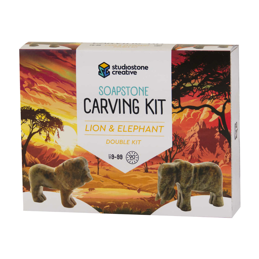 Studiostone Creative Soapstone Lion & Elephant Carving Kit - Art Set