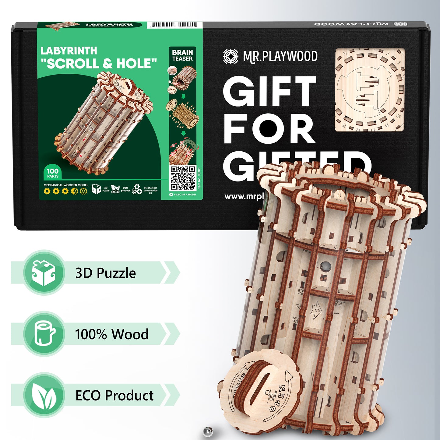 Mr.PLAYWOOD 3D Wooden Labyrinth STEM Puzzle - Cryptex Inspired