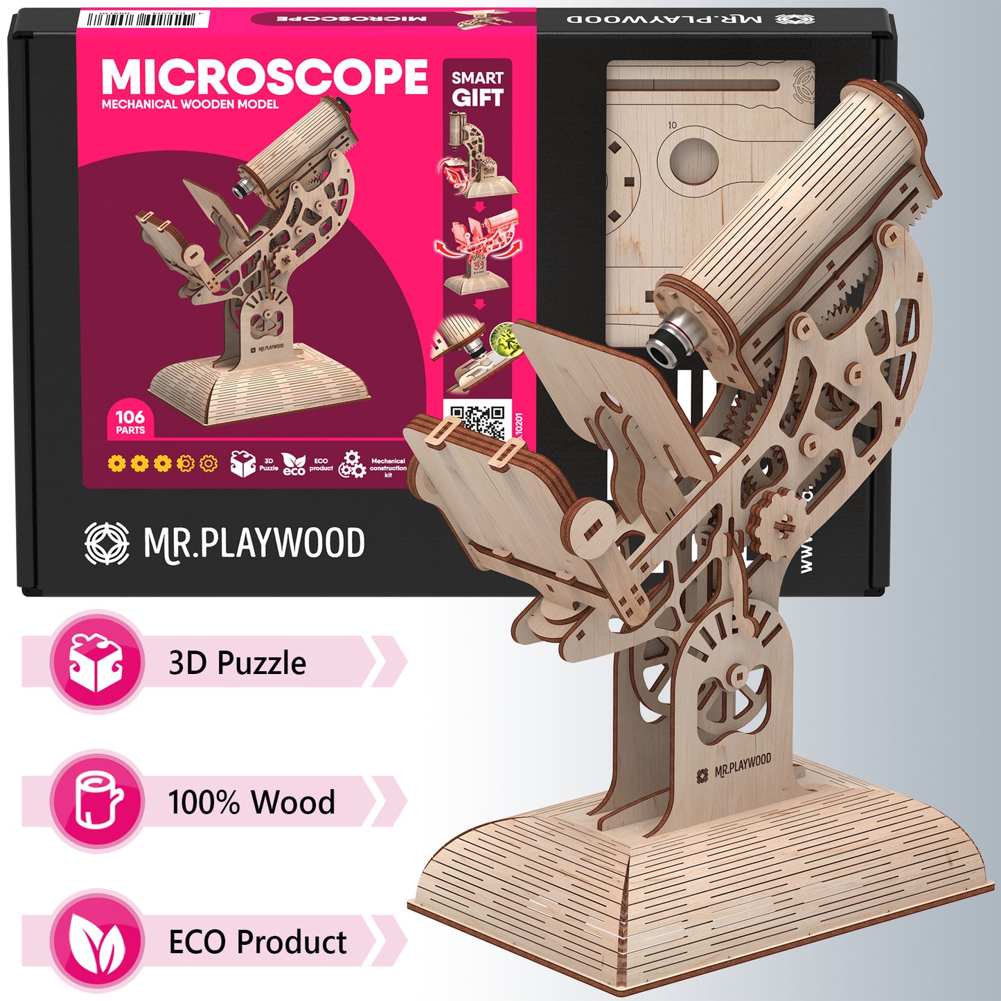 Mr.PLAYWOOD Microscope Mechanical Wooden 3D STEM Model