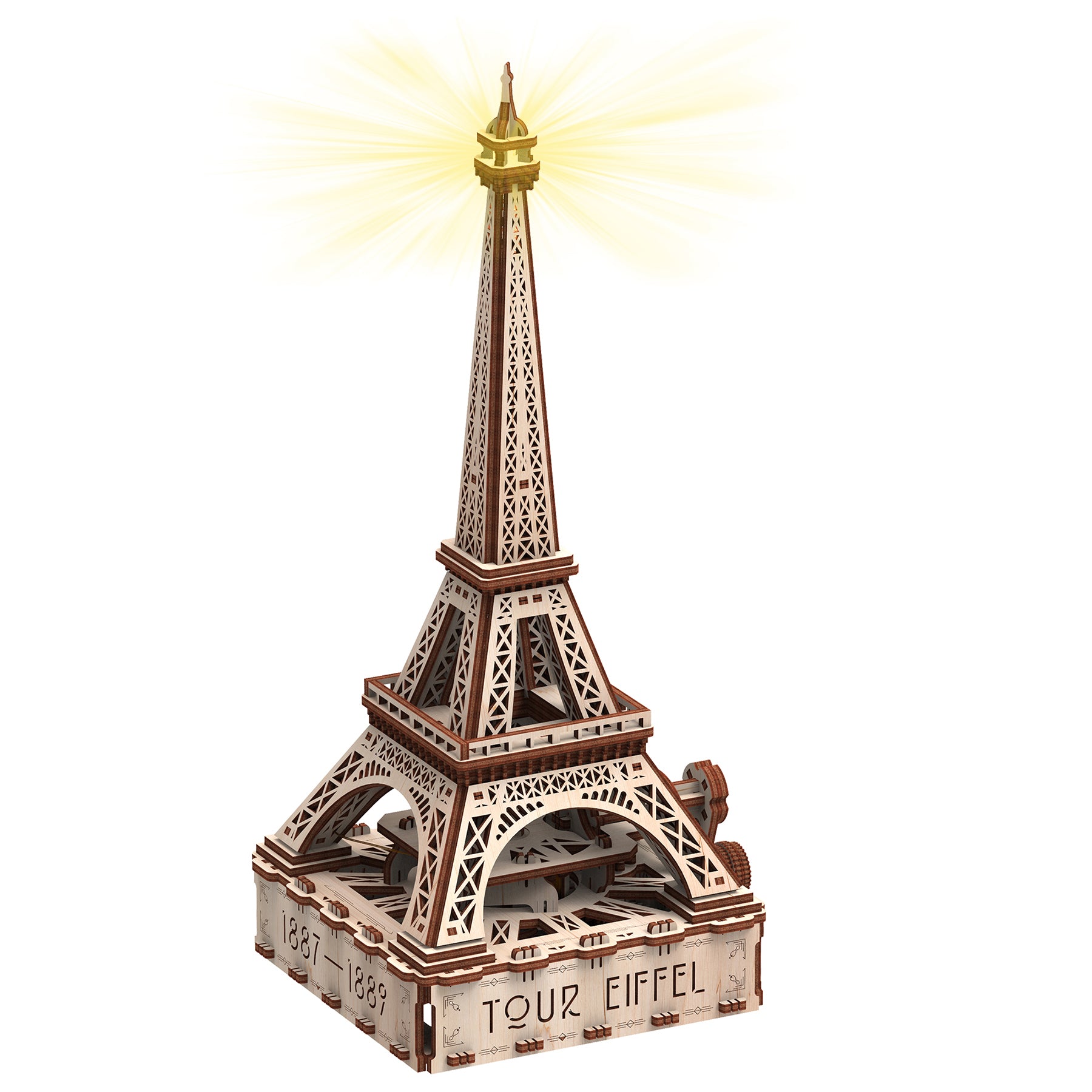 Mr.PLAYWOOD Eiffel Tower Eco-light 3D Wooden STEM Model - Hand-Cranked LED Dynamo