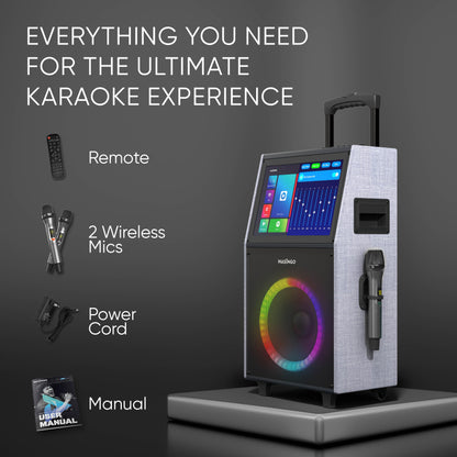 Masingo Allegro X8 Grey Portable Karaoke Machine with Touch-Screen Tablet