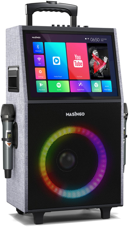 Masingo Allegro X8 Grey Portable Karaoke Machine with Touch-Screen Tablet