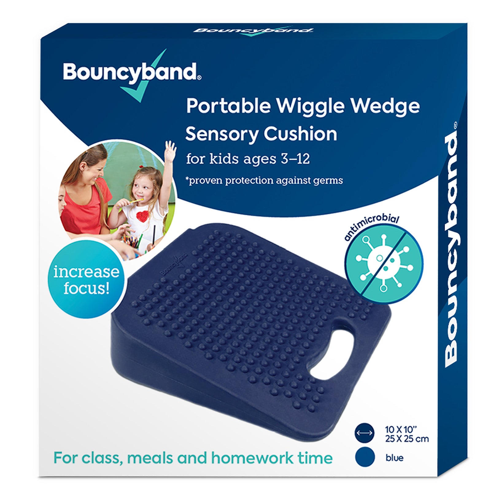 Bouncyband Antimicrobial Wiggle Wedge Sensory Cushion, 10" Square