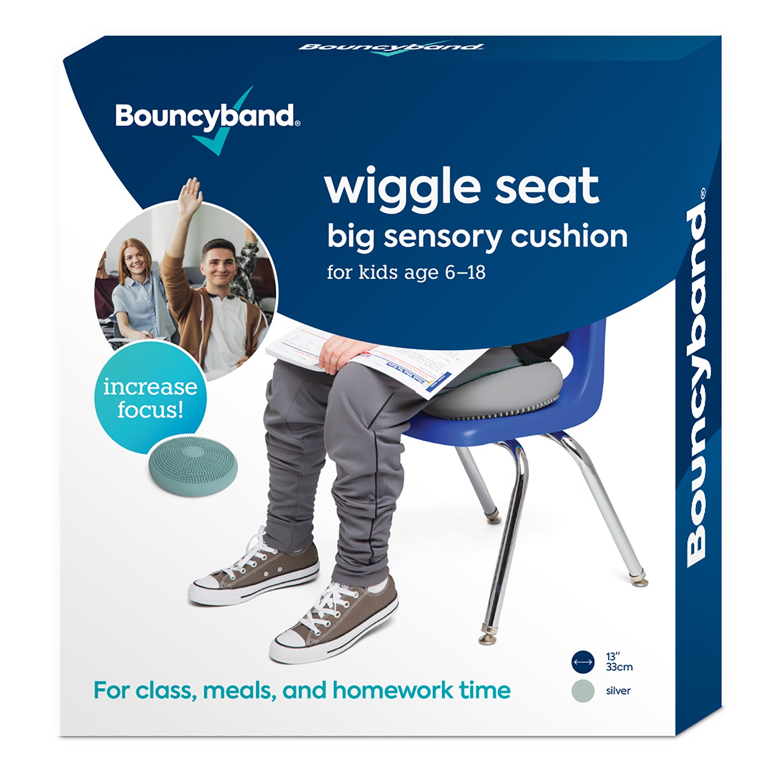 Bouncyband Big Wiggle Seat Sensory Cushion, Silver - Active Sitting for Kids