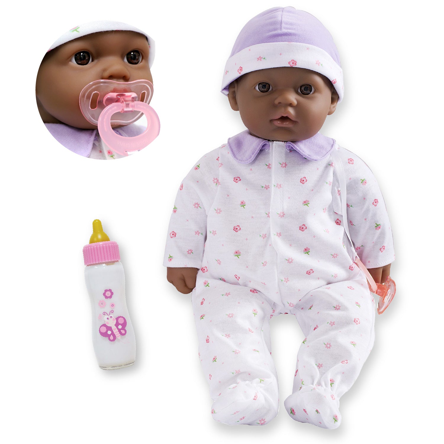 JC Toys La Baby Soft 16 Baby Doll Purple with Pacifier African Amer Toys R Us