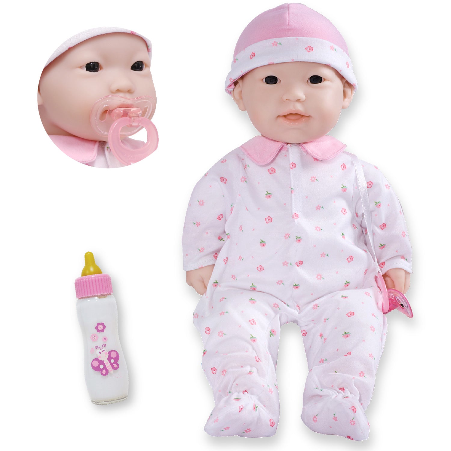 JC Toys La Baby Soft 16" Doll with Pink Sleeper and Pacifier