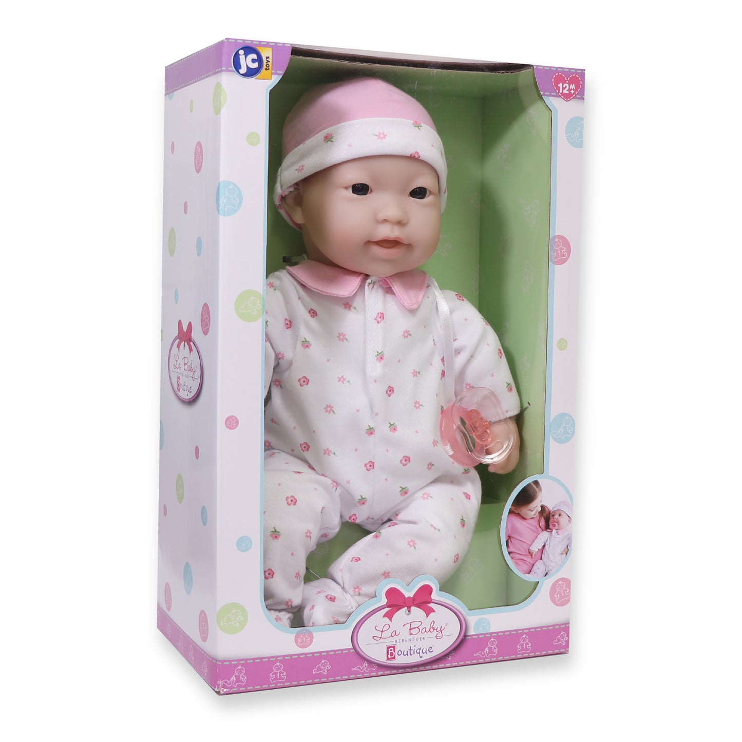 JC Toys La Baby Soft 16" Doll with Pink Sleeper and Pacifier