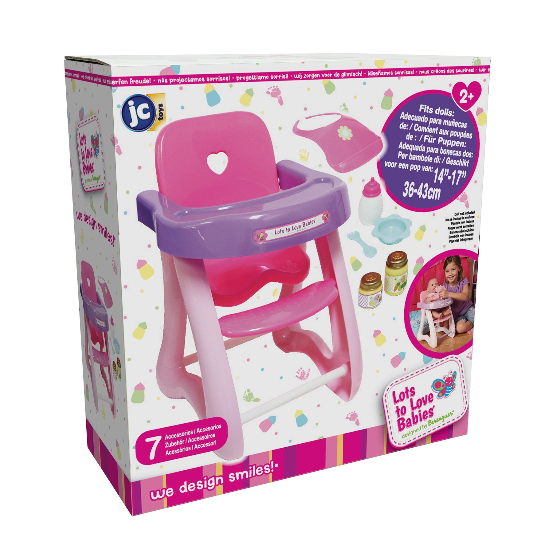 JC Toys For Keeps! Doll High Chair & Playset - Pink and Purple