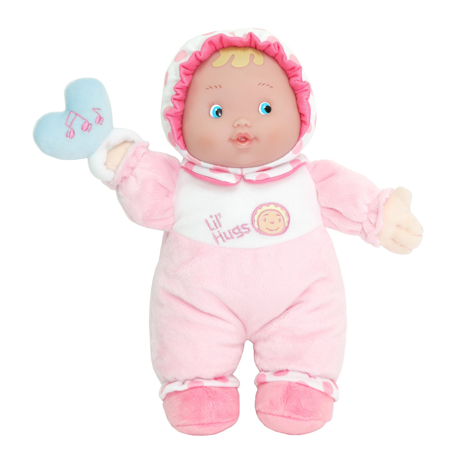 JC Toys Lil' Hugs - First Soft Doll with Vinyl Face and Rattle, 12" Caucasian