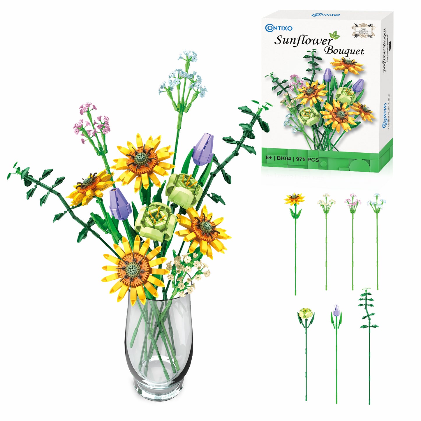 Contixo Sunflower Bouquet Floral Collection Building Block Set - 975 PCS