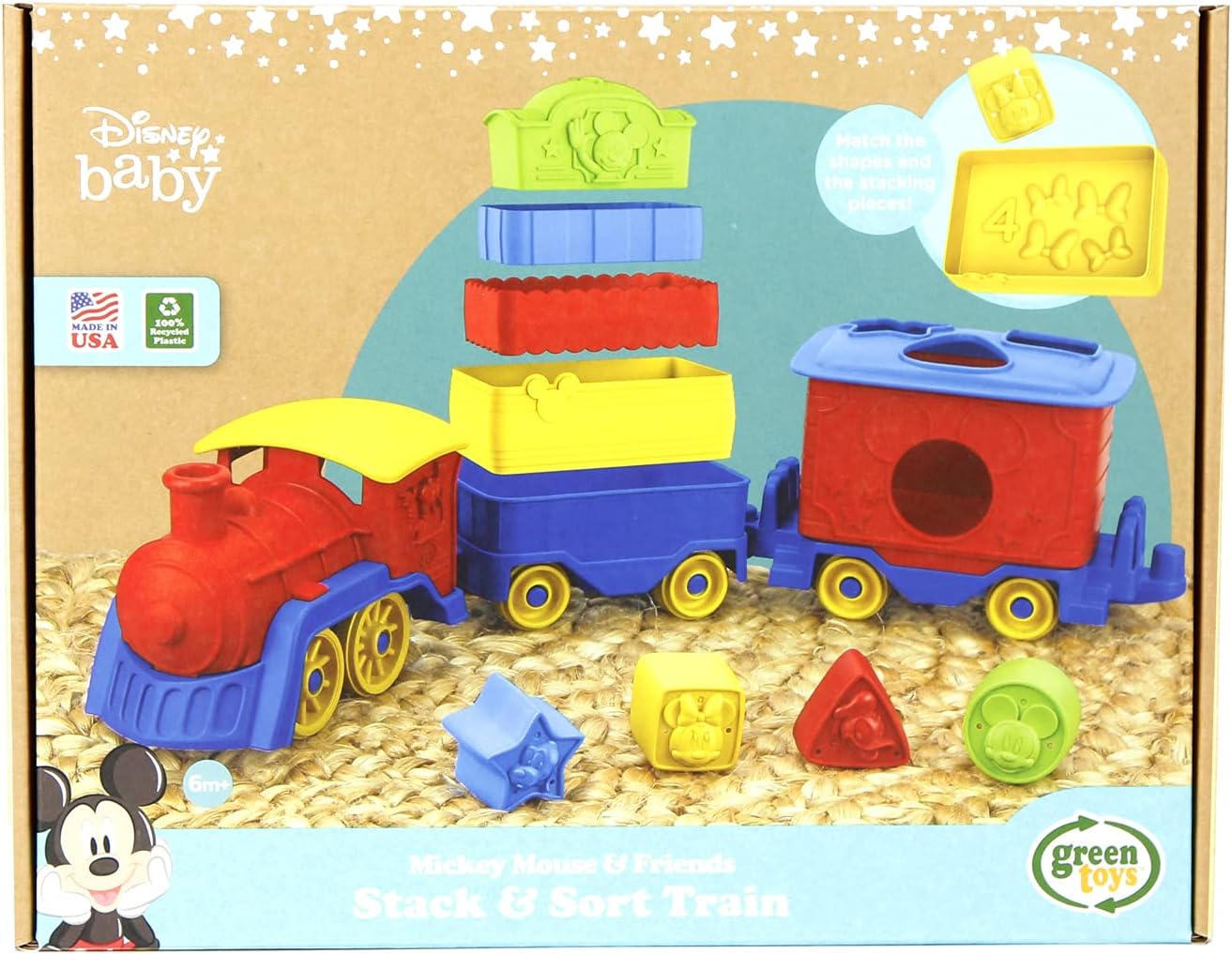 Green Toys Disney Mickey Mouse Stack & Sort Train - Eco-Friendly, Educational Toy