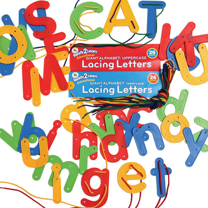 READY 2 LEARN Lacing Alphabet Set - Uppercase & Lowercase - 52 Colorful Pieces