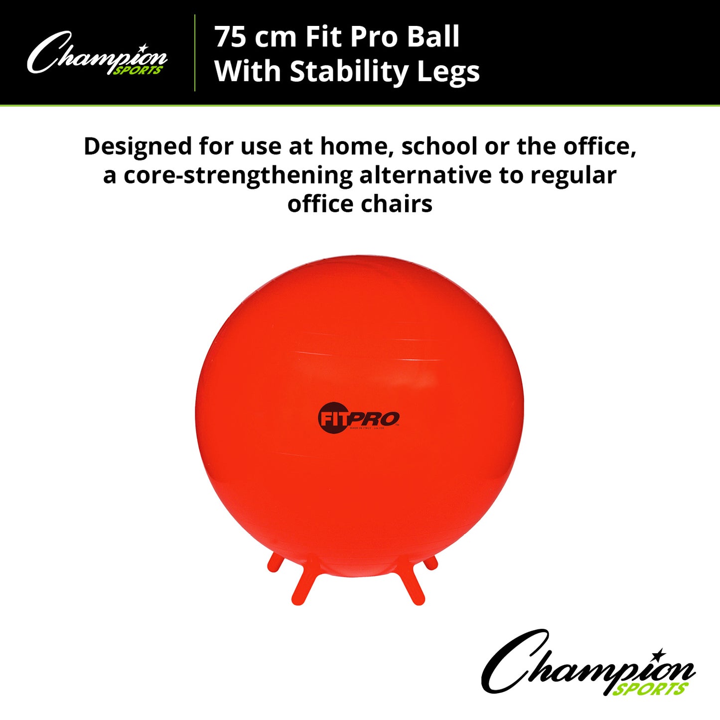 Champion Sports 75cm FitPro Ball with Stability Legs - Power Red