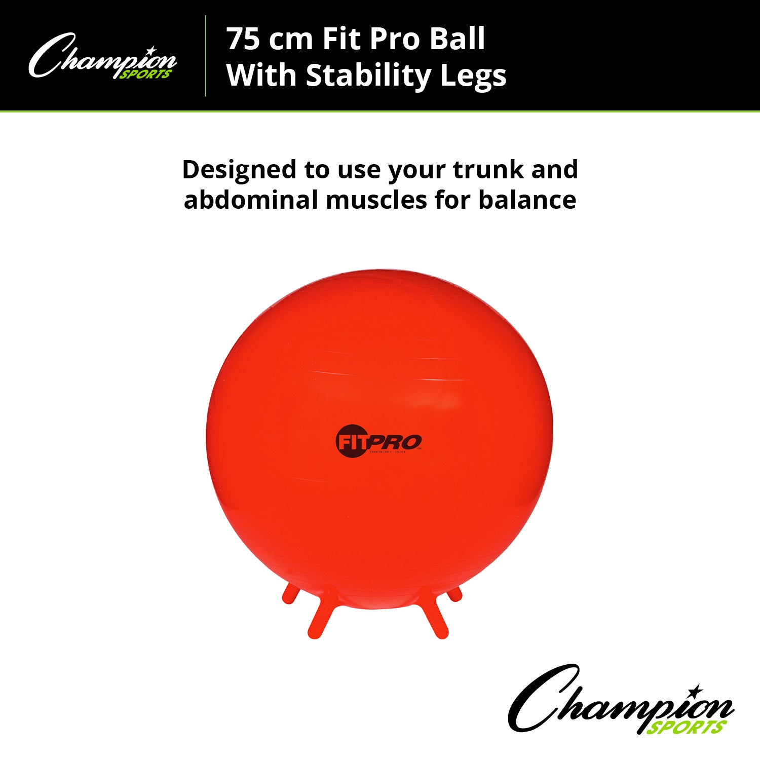 Champion Sports 75cm FitPro Ball with Stability Legs - Power Red