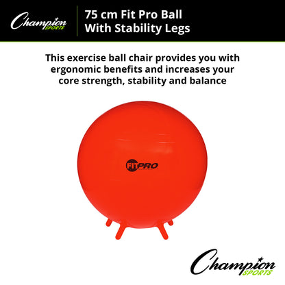 Champion Sports 75cm FitPro Ball with Stability Legs - Power Red