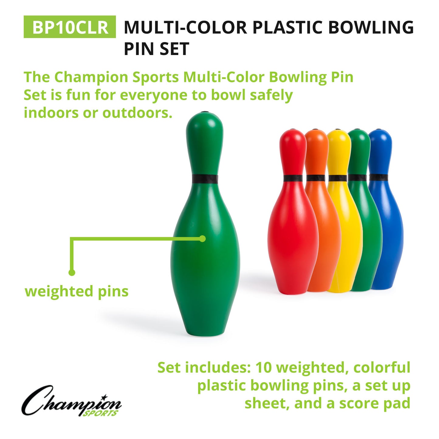 Champion Sports Vibrant 10-Pin Multicolor Bowling Set