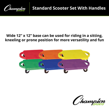 Champion Sports Colorful Scooter Board Set with Handles - 6-Pack